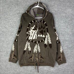 Tejidos Imalaya Full Zip Hooded Sweater Mens Sz Medium Wolf Dreamcatcher Print‎
